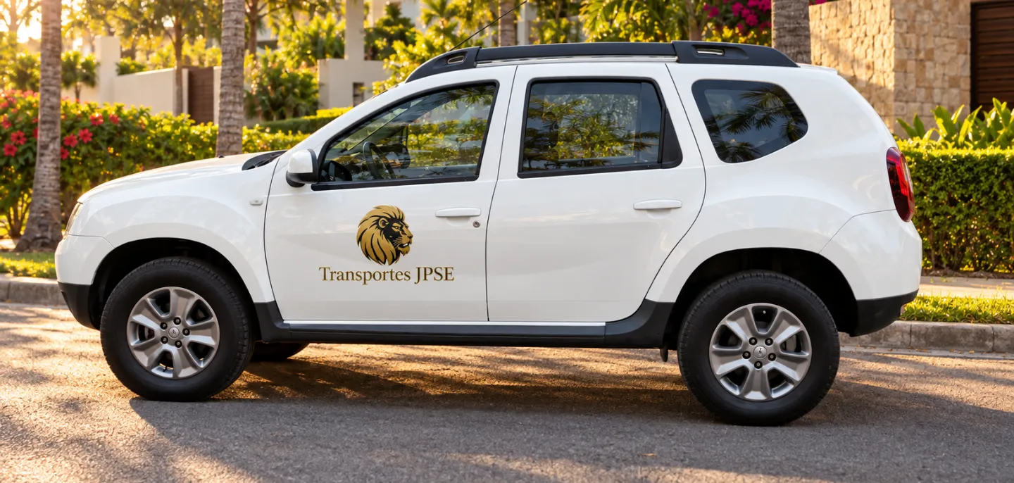 Renault Duster blanca de Transportes JPSE con el logo en la puerta
